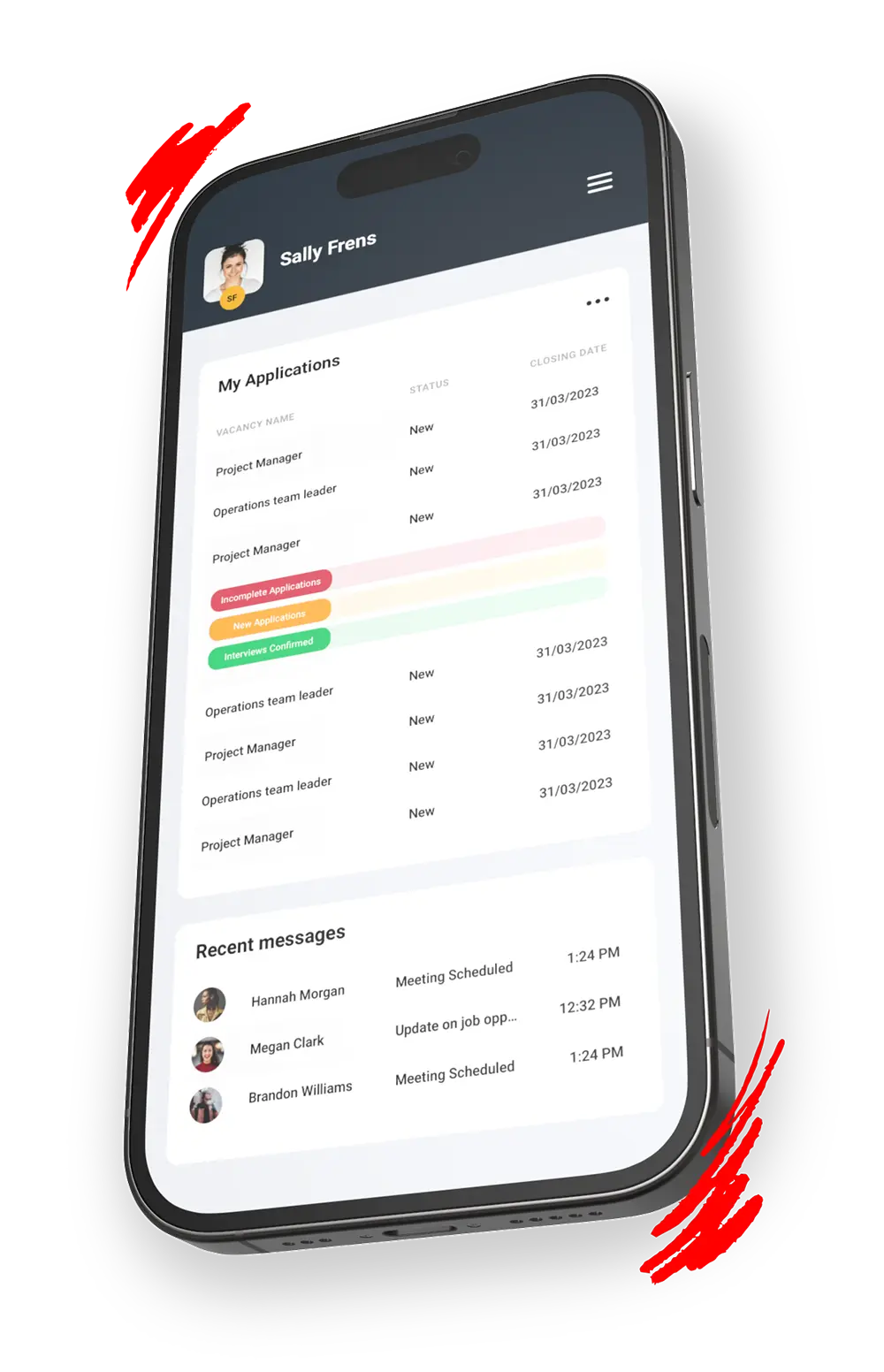 engage|ats dashboard on a mobile phone