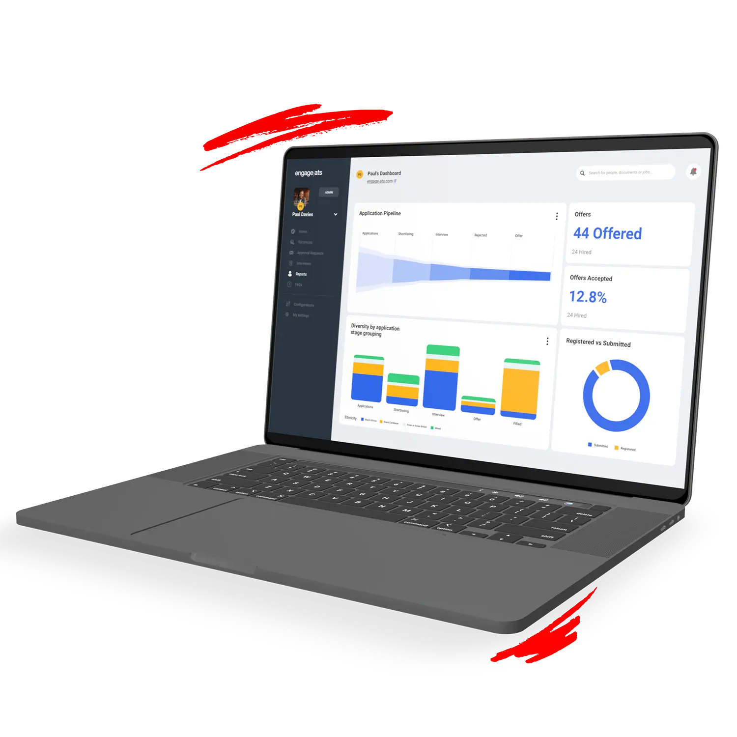 engage|ats reporting on a laptop screen